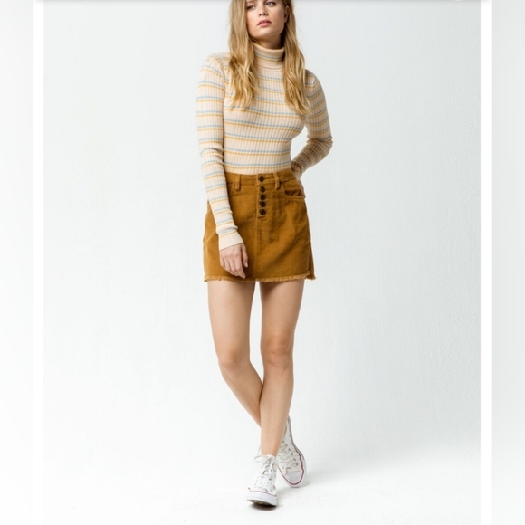 Tan Corduroy Mini Skirt Raw Hem - Picture 3 of 8